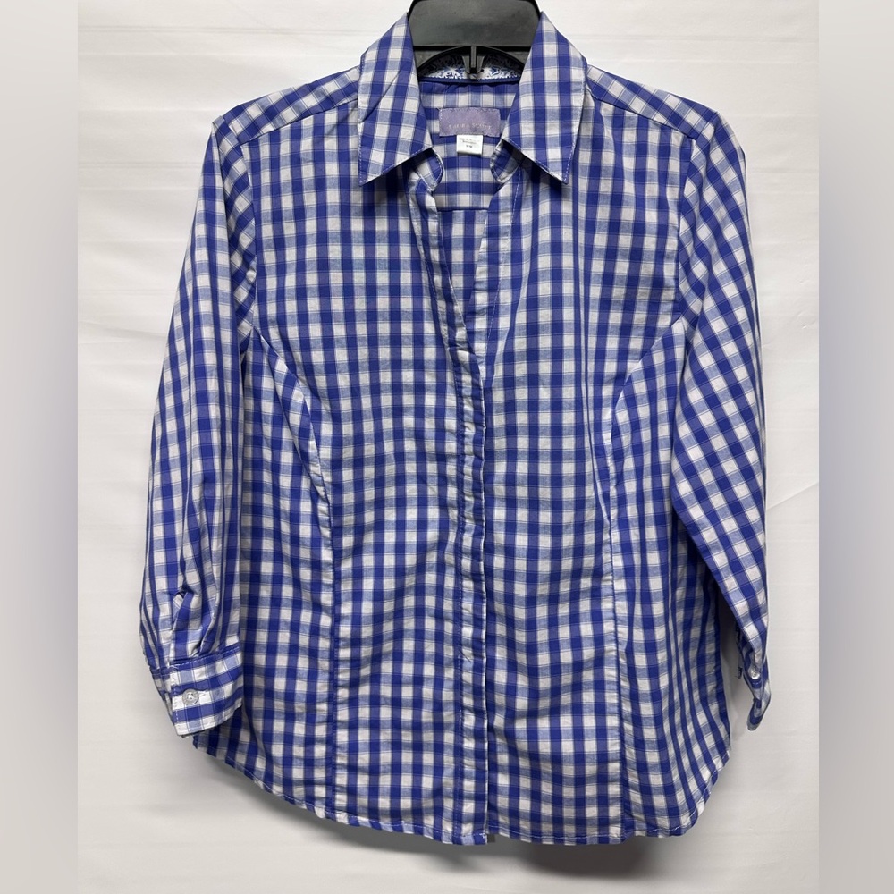 Laura Scott Blue and White Plaid Shirt